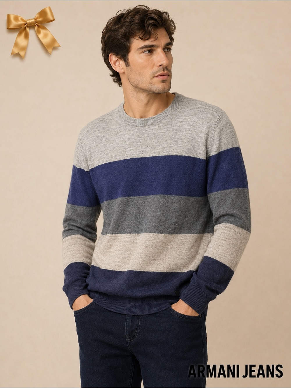 Armani Jeans Alpaca Wool Blend Striped Knit Sweater